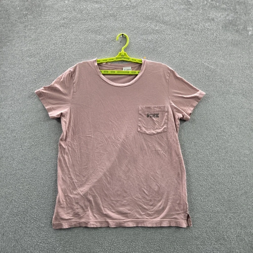 PINK Women Shirt‎ M Logo Pocket Graphic Crew Neck Pullover